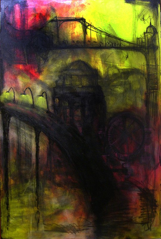 La città di Dio, quadro di Andres Hunger, pittura contemporanea marchigiana — tecnica mista