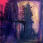 La città sospesa, quadro di Andres Hunger, artista contemporaneo marchigiano — tecnica mista su tela