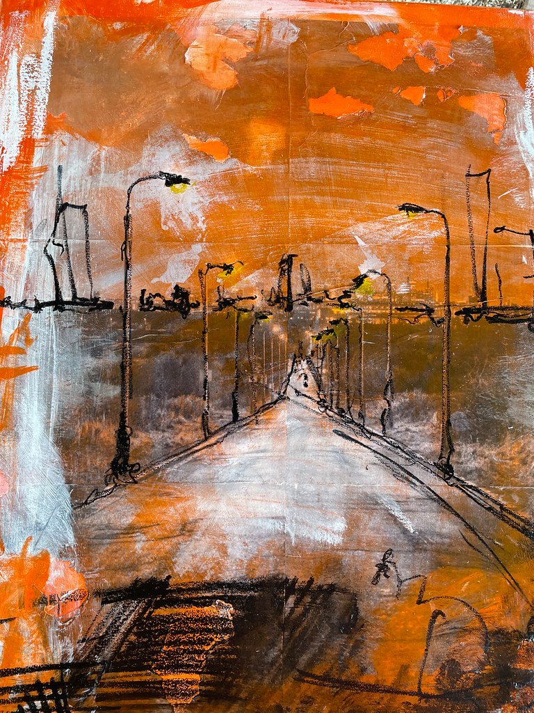 La Strada di Dio, quadro di Andres Hunger, pittore marchigiano contemporaneo — tecnica mista su tela