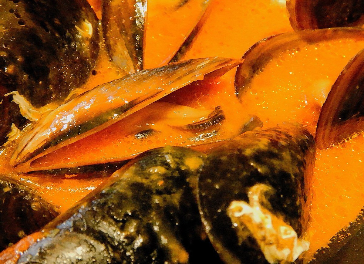 Un piatto di cozze in zuppa
